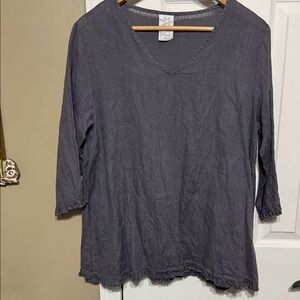 Match Point USA 100% Linen V-Neck Tunic Ruffle Hems Size Small
